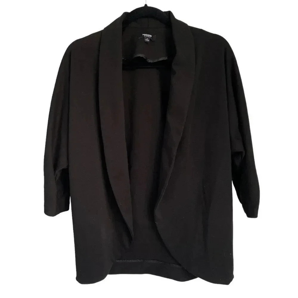 Premise Studio Three Quarter Sleeve Black Ruched Sleeve Collared Blazer Size S